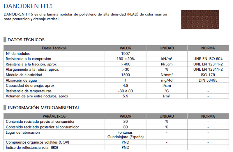 LAMINA DRENANTE H-15, 6mts2