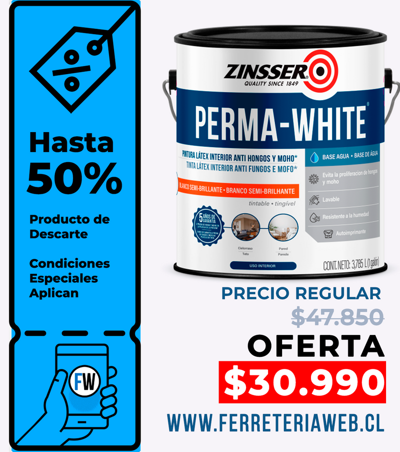 Oferta ZINSSER PERMA-WHITE -Blanco Satin 3,785L